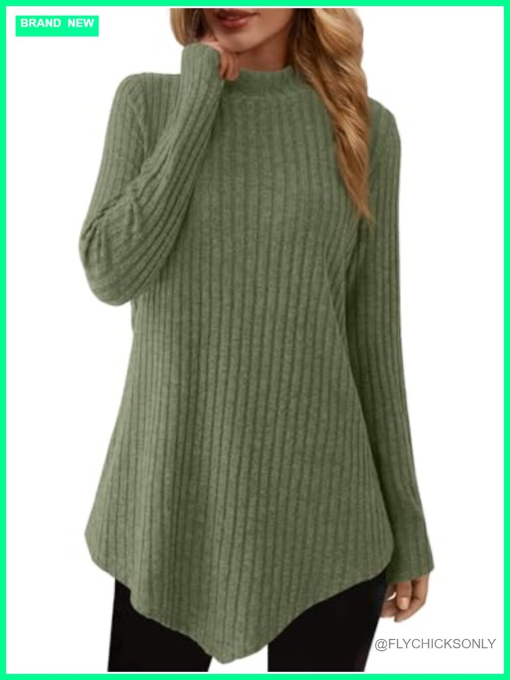 Mock Turtleneck Tunic Sweater Womens Ribbed Knit Long Sleeve Top